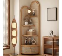 Étagère d'angle en bambou avec panier amovible pour chambre à coucher Finition naturelle