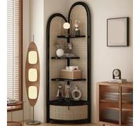 Étagère d'angle en bambou avec panier amovible pour chambre à coucher Noir