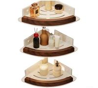 Étagère d'angle en bois massif et alliage d'aluminium pour salle de bain, sans perçage, panier triangulaire mural avec design creux pour rangement de douche, noir, 30,5 cm (blanc, trois couches)