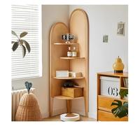 Étagère d'angle en bois sur pied, bibliothèque en rotin, étagère de rangement en rotin à 4 niveaux, pour salon, bureau