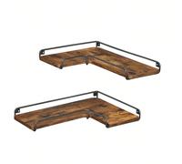Étagère D'angle En Forme De L, Lot De 2, Étagère Suspendue, Style Industriel, Marron Rustique Et Noir Marron