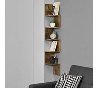 Etagère murale Premium XL Etagère d'Angle en Forme Zigzag Meuble de Rangement Murale Capacité de Charge Jusqu'à 15 kg 123 x 19,5 x 19,5 cm MDF Mat Laqué Noix [en.casa]