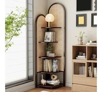 Étagère d'angle en Rotin À 5 Niveaux, Étagère De Rangement d'angle, Base Renforcée, Structure Triangulaire, Étagère De Rangement sur Pied, pour Chambre À Coucher Et Salon(B)