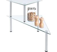 Etagère d'angle en verre pour plan de travail avec 2 étagères - 49 x 35 cm - Etagère de cuisine à deux niveaux triangulaire sur pieds en inox