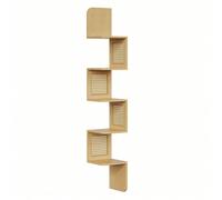 Étagère D'angle, Étagère Murale Flottante À 5 Niveaux, Côtés En Rotin Pvc, Style Boho, Couleur Chêne Beige Beige