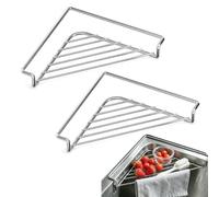 Étagère d'angle Évier INOX, Grille Métallique Triangulaire, Égouttoir Vaisselle Gain De Place avec Rebords Surélevés, Organiseur Cuisine pour Éponge & Rangement (2 pièces)