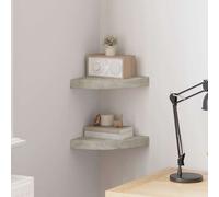 vidaXL 2X Etagères d'angle Flottantes Etagères Murales Bibliothèque Supports Panneaux Muraux Salon Chambre Bureau Intérieur Gris 25x25x3,8 cm MDF