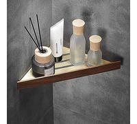 Étagère d'angle flottante dorée triangulaire en bois de noyer pour cosmétiques, shampooing, épices, solution de rangement élégante, design simple couche