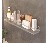 Étagère d'angle flottante en acrylique transparent pour salle de bain et cuisine, 40 cm, argent avec barre porte-serviette, organisateur peu encombrant pour un accès facile.