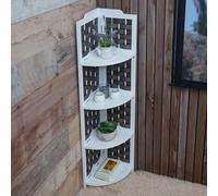 Etagère d'angle HWC-K85, étagère sur pied, pliable 4 étagères, bois de paulownia 110cm ~ blanc, tressage anthracite