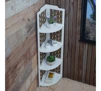 Mendler Etagère d'angle HWC-K85 Pliable 4 étagères, Bois de Paulownia 110cm - Blanc, tressage Blanc
