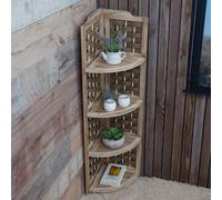 Mendler Etagère d'angle HWC-K85 Pliable 4 étagères, Bois de Paulownia 110cm - Brun, tressage Brun