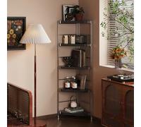 Étagère d'angle Industrielle À 5 Niveaux, Stratifiés Et Colonnes Épais, Étagère De Rangement en Métal sur Pied pour Chambre, Salon Et Bureau(Brown)