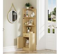 Étagère d'angle-MENGDA-Étagère d'angle a 3 niveaux-Avec 1 tiroir et 1 armoire-Rangement,présentoir bibliothèque,rangement-Bois