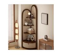 Étagère d'angle multifonctionnelle en rotin triangulaire avec panier de rangement, armoire debout en bois massif pour salon, chambre à coucher, bureau