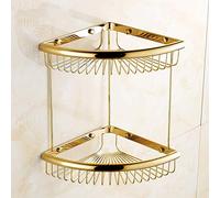 Étagère d'angle murale en laiton pour salle de bain - Panier de rangement durable à suspendre pour économiser de l'espace et décoration d'intérieur élégante