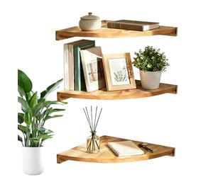 Étagère d'angle murale - Étagère murale rustique en bois à 3 niveaux - Étagères de rangement et de présentation - Pour chambre à coucher, cuisine, salon, , , livre, parfum, escalier