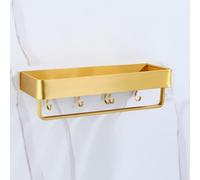 Étagère d'angle murale flottante multifonction pour salle de bain et cuisine en aluminium avec crochets, porte-serviette, porte-savon et panier égouttoir à shampooing (60 cm) (poteau de 30 cm avec
