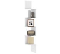 Etagère d'angle étagère de rangement design contemporain zig zag 20L x 20l x 126H cm 5 niveaux panneaux de particules blanc