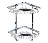 Étagère d'angle murale pour douche, double étage, pour produits cosmétiques et shampooing, égouttoir multifonction avec crochets Finition chromée Solution de rangement pour cuisine et salle de bain
