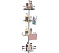 Etagère d'angle pour la douche - Etagère de douche avec barre de tension réglable - 1067-2896mm - Noir - Rangement de salle de bain