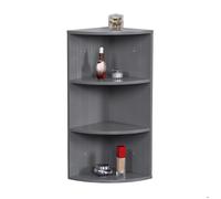 Étagère d'angle Relaxdays, 3 niveaux, de salle de bain, suspendue ou debout, H x L x P : 62 x 35 x 25 cm, MDF, gris