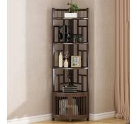 Étagère d'angle rétro en bois massif - Barre mobile autoportante pour chambre à coucher, salon, cuisine, salle de bain - Présentoir élégant avec porte - Solution de rangement peu encombrante
