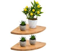 Étagère D'Angle Suspendue 2 Pièces ¿ Bambou Naturel 25X25 Cm ¿ Étagère Flottante Murale Pour Salon/Chambre/Cuisine/Salle De Bain ¿ Rangement Pratique Et Décoratif