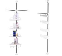 Etagère d'angle Télescopique Extensible 3m avec 4 Paniers 23x23x34, 2 barres Porte-Serviettes - Etagere Salle de bain Douche