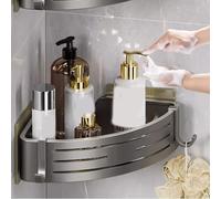 Étagère d'angle triangulaire avec double crochet à ventouse solide pour salle de bain et cuisine, organiseur gain de place pour une installation de surfaces lisses (noir)