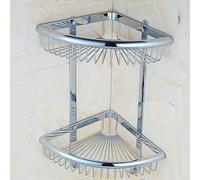 Étagère d'angle triangulaire pour salle de bain - 3 niveaux double panier en maille chromée en forme d'éventail avec crochets pour économiser de l'espace et un accès facile