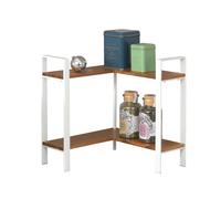 WENKO Étagère d'angle cuisine Mod. Louisa | Rangement pratique avec 2 étagères en bois d'acacia et cadre en métal | Dimensions (l x h x p) 30 x 33 x 30 cm | Couleur blanche