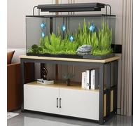 Étagère d'aquarium avec armoire de rangement, support d'aquarium à 2 niveaux, design peu encombrant, grande capacité de charge avec portes et étagères, parfait pour le salon et le restaurant