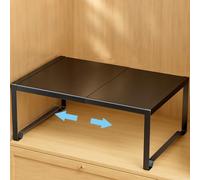 Étagère D'armoire Extensible en Acier au Carbone,ÉtagèRe Extensible Pour Armoire,Étagère de Rangement Réglable et Empilable pour Placard, Cuisine, Salle de Bain(Black,L10.6-15in W16.5in H8.7in)