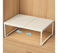 Étagère D'armoire Extensible en Acier au Carbone,ÉtagèRe Extensible Pour Armoire,Étagère de Rangement Réglable et Empilable pour Placard, Cuisine, Salle de Bain(White,L10.6-15in W16.5in H8.7in)