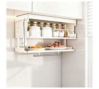 Étagère d'assaisonnement de cuisine à 2 niveaux, support de rangement coulissant pour pots d'assaisonnement, étagère à épices sous armoire murale, étagère de rangement multifonction avec crochets pour