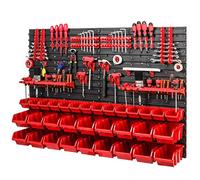 Étagère d'atelier - 1152 x 780 mm - Étagère murale avec boîtes empilables rouges et porte-outils - Étagère murale extra résistante