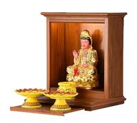 Étagère d'autel bouddhiste en bois peu encombrante, petite Pooja Mandir pour la méditation, table de sanctuaire de Bouddha pour temple de la maison et cendres d'animaux domestiques, support compact de