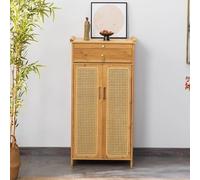 Étagère d'autel de Bouddha,Table d'armoire d'autel de Bouddha,Table d'offrande élargie, porte d'armoire en rotin plastique,Pour Sanctuaire Bouddhiste, Spirituel, Divination.(Natural,62*38*101cm)