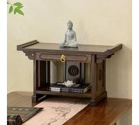 Étagère d'autel de prière en bambou - Autel de Bouddha de table avec statue du dieu de la richesse Guan Gong Pooja pour le culte à la maison