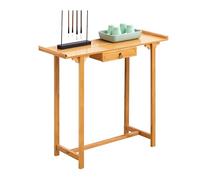 Etagère d'autel multifonctionnelle en bamboutable d'offrandes Design simple avec extrémités relevées et tiroirs de rangement, idéale pour les rituels ancestraux à la mai Natural Wood Color 80*34*84cm