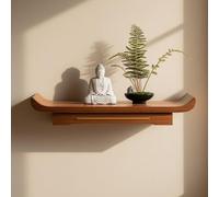 Étagère d'autel murale - Niche d'armoire en bois massif avec tiroir pour statue de Bouddha, table Pooja, support d'encens, sanctuaire de décoration d'intérieur pour rituels spirituels