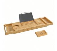 Étagère De Baignoire Extensible En Bambou Avec Porte-Gobelet Et Porte-Savon 75-109 X 4,5 X 23 Cm Marron