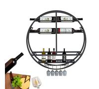 Étagère de Bar à vin en métal Étagère d’Affichage Murale de Bouteille d’Alcool avec Support de Verre à vin Mini Bar Armoire à Alcool Ronde pour Cuisine Salle à Manger Bar à la Maison (Couleu