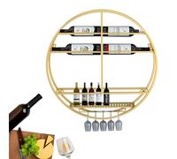 Étagère de Bar à vin en métal Étagère d’Affichage Murale de Bouteille d’Alcool avec Support de Verre à vin Mini Bar Armoire à Alcool Ronde pour la Cuisine Salle à Manger Bar à la Maison (Cou