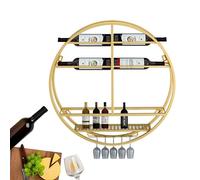 Étagère de Bar à vin en métal Étagère d’Affichage Murale de Bouteille d’Alcool avec Support de Verre à vin Mini Bar Armoire à Alcool Ronde pour la Cuisine Salle à Manger Bar à la Maison (Cou