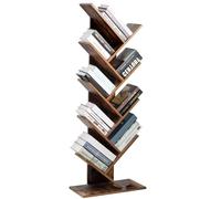 BAKAJI Bibliothèque étagère 10 étagères inclinées en Bois MDF Effet Vieilli Design Moderne Industriel pour Salon, Maison, Bureau, Dimensions 141 x 25 x 50 cm