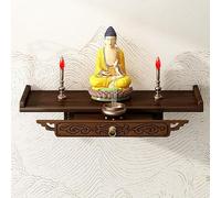 Étagère De Bouddha, Table De Pooja Murale for La Maison, Étagère D'exposition De Sanctuaire en Bois avec Tiroir, Table D'offrande De Bouddha De Méditation(66cm/25.9in)