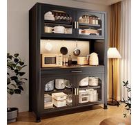Étagère de boulanger de 185,4 cm avec portes en verre, haut bar à café avec tiroir et étagères réglables, pour salon, salle à manger, cuisine, entrée, bureau