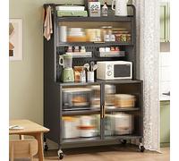 Étagère de boulanger de cuisine à 5 niveaux avec armoire et accessoires en panneau perforé - Grandes étagères en métal pour épices casseroles et poêles - Support de micro-ondes pour garage